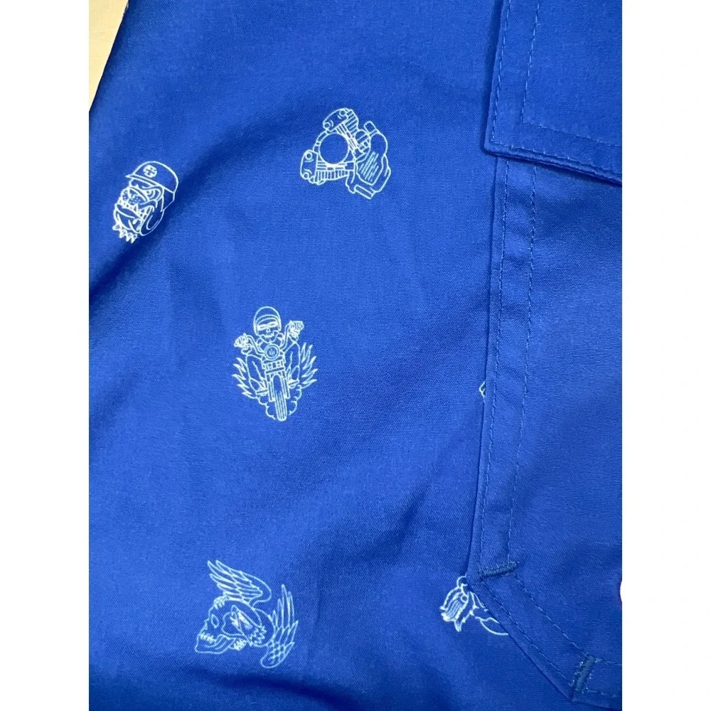 Dixon 46 Live Free Board Shorts Swim Trunks Blue Motorcycle Skulls Mens
